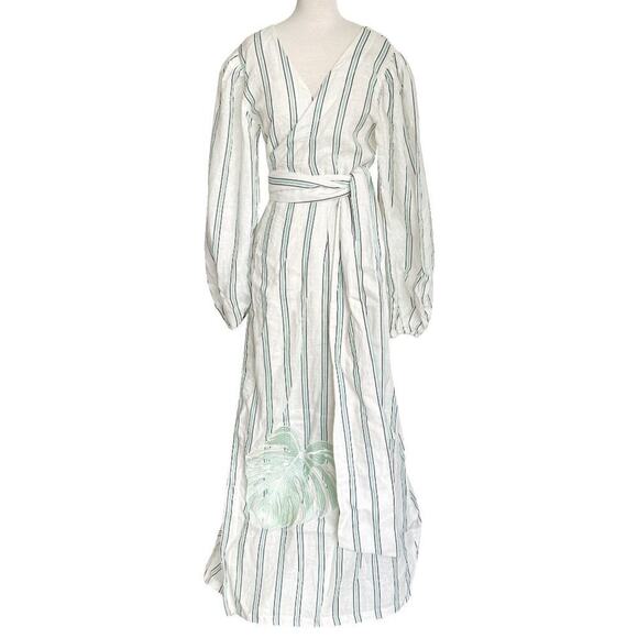 Juan de Dios Leticia Multicolor Striped Linen Embroidered Wrap Maxi Dress - Picture 2 of 8